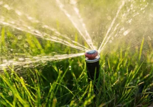 Automatic irrigation system. Water sprayer for irrigating a lawn