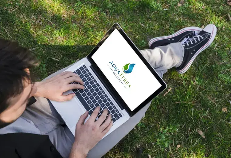 aquaterra digital logo on a laptop screen