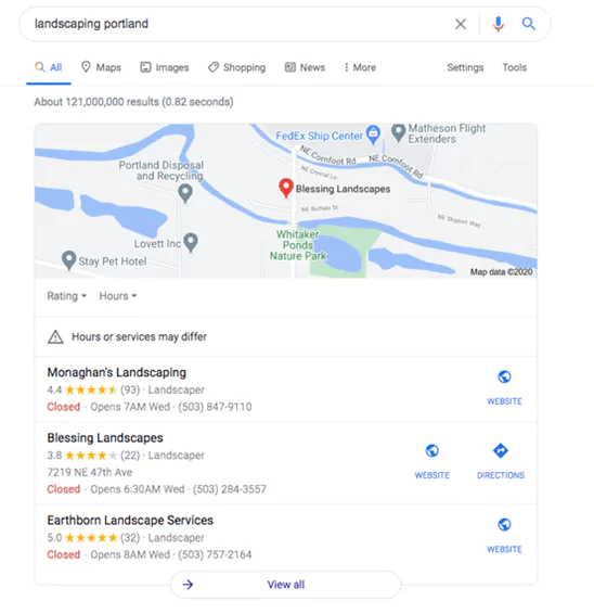 Landscaping local sites list on google maps