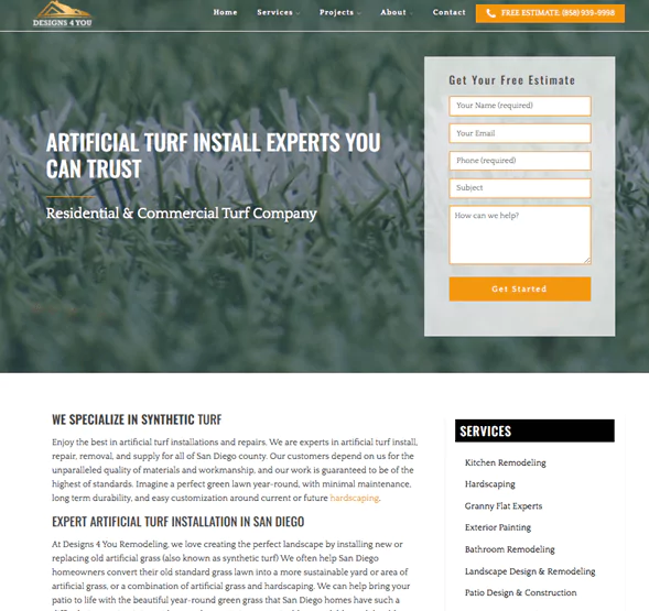 Turf company website overview