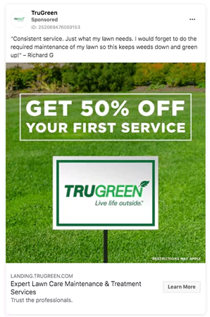 Lawn care maintenance facebook ads for Trugreen by Aquaterra Digital
