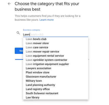Business category on Google my business