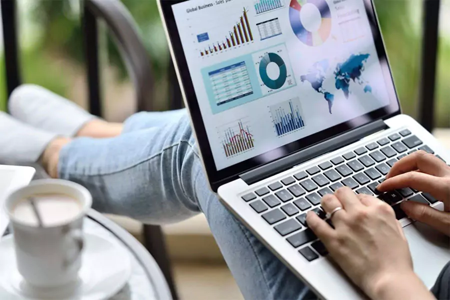 Marketing analytics dashboard on a laptop, showcasing strategies to boost visibility for irrigation, landscape, and lawn care companies.